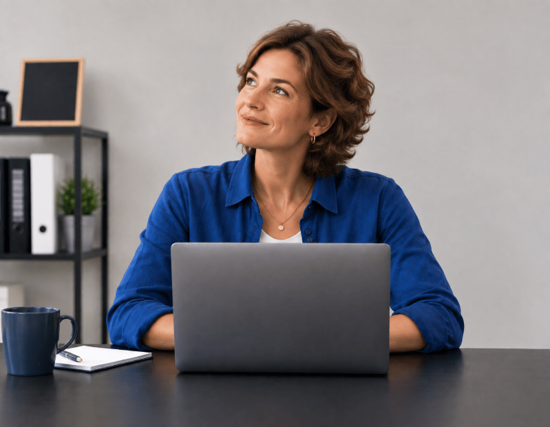 Alvi achter de laptop